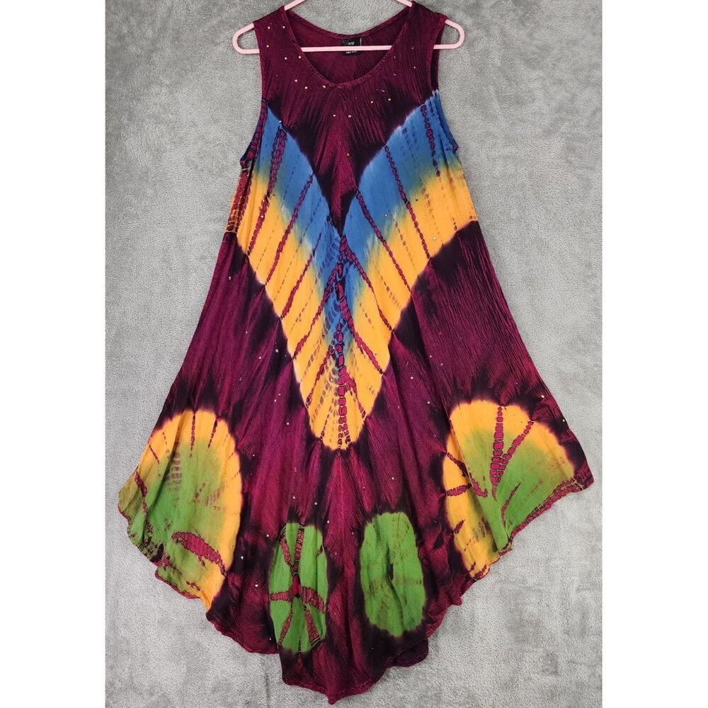 Ace Fashion‎ Dress Womens Free Size Multicolor Sequined Flowy Hippie Retro Midi